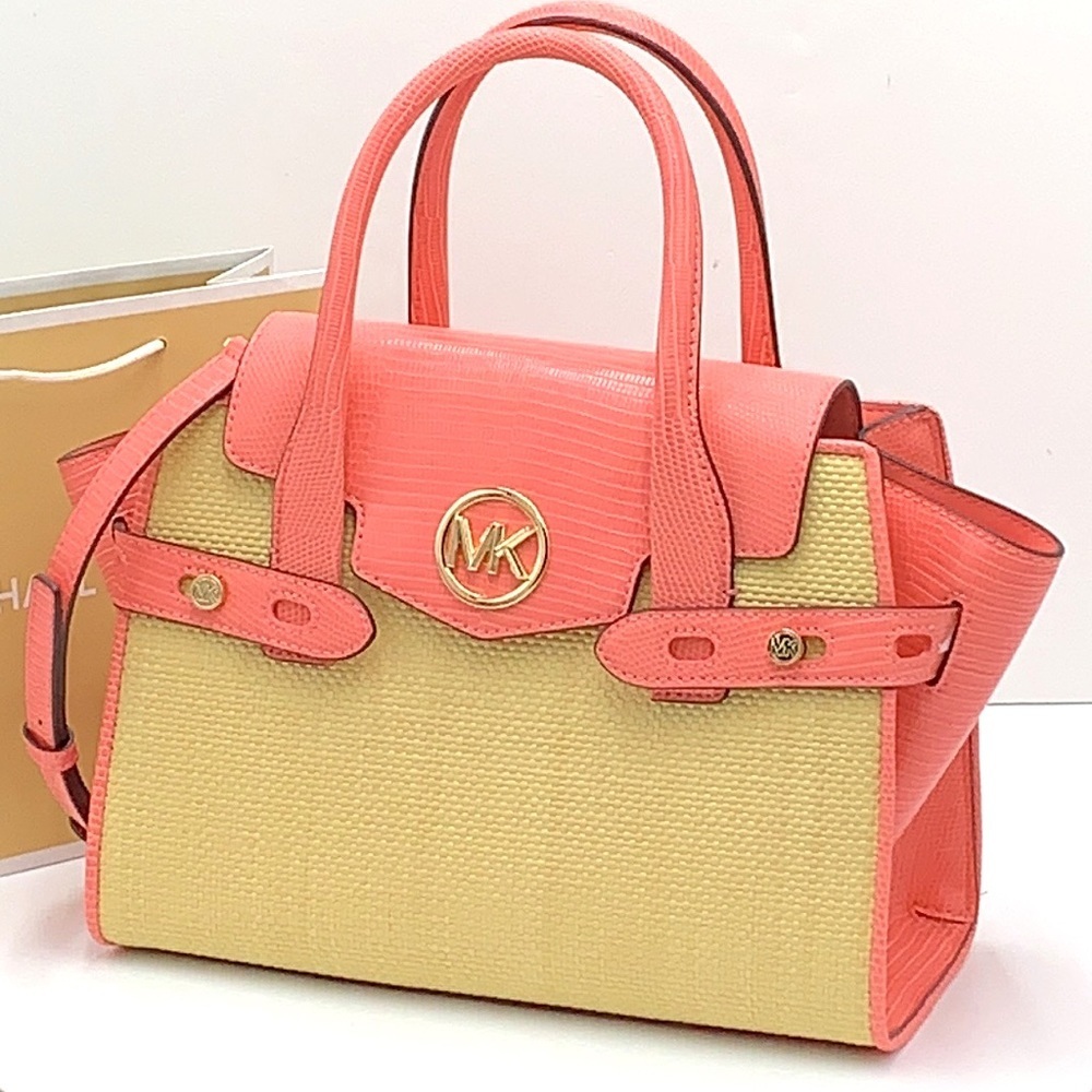 MICHAEL KORS CARMEN MEDIUM FLAP MESSENGER SATCHEL GRAPEFRUIT COLOR - Picture 2 of 16